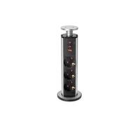 Tour multiprise rétractable 5021825 - 3 Schuko - 1 USB-A 2 USB-C - 230V 16A - gris métallisé encastrable