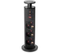 Emuca - Multiconnecteur élevable, 3 Prises Schuko, 1 USB A + 2 C, Noir