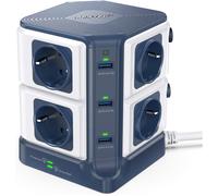 Tour Multiprise USB Bloc Parafoudre/Parasurtenseur 8 Prises avec 6 Ports USB de Recharge pour Bureau Maison,1600J Protection Surtensions,Clapet Sécurisé,3600W/16A