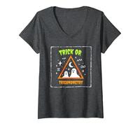 Tour ou trigonométrie pour Professeur de mathématiques d'halloween T-Shirt avec Col en V, Femme, Chiné Foncé, S