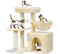 Tour pour Chat D'intérieur, Arbre à Grimper Stable avec Poteau à Griffer, 2 Maisons pour Chat, Hamac, échelle Et Zone De Repos Beige