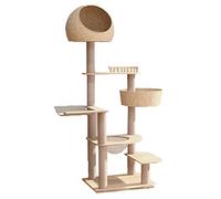 Tour pour chat en bois massif à plusieurs niveaux avec cadre d'escalade et bac à litière, villa d'intérieur pour chat pour jouer et se reposer
