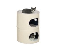 Tour pour chat modulable zippée 3 parties - tonneau griffoir chat 2 pompons - sisal naturel peluche crème