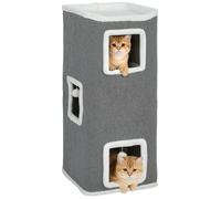 Tour pour chat - Pawhut - 100 cm - à 4 niveaux - avec boules de jeu, plateforme supérieure et bord en peluche - gris