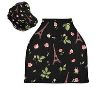 Tour Rose De Paris Noire Housse de Canopée pour Poussette,Siège de Voiture pour Bébé Dais Siège Auto Couverture D'Allaitement Pare-Soleil Respirant Extensible pour Bébé