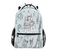 Tour World Handdraw Cartable Sac à Dos Ecole étudiant Scolaire d'ordinateur pour Voyage Ados Filles Garçons Enfant