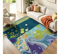 Tourbillon Abstrait Tapis 60 x 110 cm Antidérapant Lavable, Motif Lignes Parallèles Ondulées Dynamiques, Tapis Poil Court Doux pour Salle De Séjour, Bleu Vert