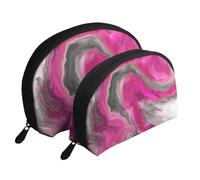Tourbillon d'art Fluide de Ton Bijou Gris Noir Magenta, Trousse de Maquillage Coquille Femme Petit Porte-Monnaie Trousse de Toilette Trousse à cosmétiques 2 pièces