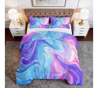 Tourbillon De Marbre Bleu Et Violet Couette 4 Saisons sans Housse 140 x 200 cm - Édredon Réversible Abstrait Lavable en Machine Ultra Douce, Ensemble de Literie avec 1 Taies d'oreiller 65 x 65 cm