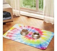Tourbillon en Spirale Arc-en-Ciel tie-Dye,Tapis d'alimentation pour Animaux de Compagnie, Sets de Table en Cuir PU pour Chats et Chiens,30x45cm