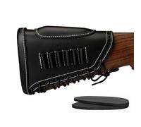 TOURBN - Crosse de Fusil en Cuir véritable, Repose-Joue, Coussinet de recul, 6 Cartouches, Pochette Porte-munitions (Noir)