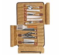 Tourbon Sac de transport pour couteaux de chef 12 emplacements en toile cirée et cuir
