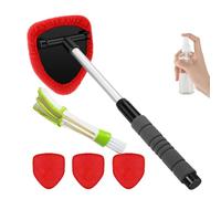 Tourgoing Windshield Cleaning Tool, Microfiber Car Window Cleaner, Windshield Cleaner Tool, with 4 Reusable and Washable Microfiber Pads and Extendable Handle (Red)