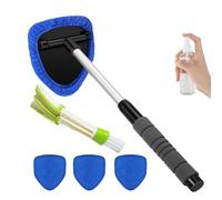 Tourgoing Windshield Cleaning Tool, Microfiber Car Window Cleaner, Windshield Cleaner Tool, with 4 Reusable and Washable Microfiber Pads and Extendable Handle (Blue)