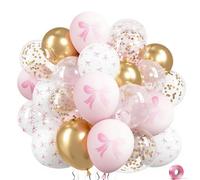 Tourima Lot de 30 ballons d'anniversaire de 30 cm, roses, blancs et dorés, avec nœuds, décoration d'anniversaire pour fille, fête prénatale, mariage, Saint-Valentin, ballons à l'hélium