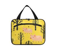 Tourisme Illustration Cochon Jaune Vecteur Suspendu Maquillage Sacs Pour Femmes Avec Crochet, Designer Nécessités pour Voyage Must Haves Bolso de Mano Para Hombre L, Illustration touristique porc