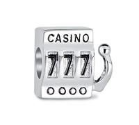 Tourisme Las Vegas Bonne Chance Voyage Lucky 777 Jackpot Casino Machine À Sous Perle De Charme Pour Femmes Oxydée .925 Argent Sterling Pour Bracelet Européen