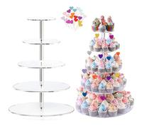 TourKing Présentoir à gâteaux rond en acrylique à 5 étages avec 20 décorations de gâteaux réutilisables pour mariage, fête d'anniversaire, fête prénatale