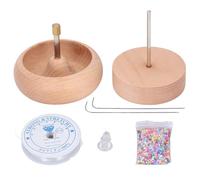 Tourne-billes DIY - Bol de tournage pour perles, kit d’outils manuels en bois pour enfiler les perles, tourne-billes de 10 cm avec axe en acier inoxydable, adapté aux perles