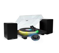 Tourne Disque 33/45/78 tours Bluetooth, Plateau Lumineux LED - PARTYBTTDLIGHT, Enceintes Bois 50W, Lumière OVNI