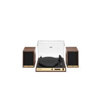 Tourne-disque avec haut-parleurs en noyer et accents dorés