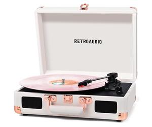 Tourne-disque avec haut-parleurs intégrés, platine vintage à 3 vitesses, Bluetooth, mallette portable, tourne-disque, entraînement par courroie, lecteur LP, prend en charge la sortie RCA et