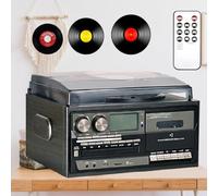 Tourne-disque Bluetooth à 3 vitesses, tourne-disque vinyle domestique, noir | Radio AM/FM intégrée, équipée de 2 haut-parleurs stéréo séparés, prend en charge la lecture CD, cassette, USB et SD