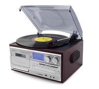 Tourne-disque Bluetooth avec cassette CD et radio FM | Système audio tout-en-un avec platine à 3 vitesses, lecteur CD/cassette, radio AM/FM et streaming Bluetooth dans un design
