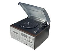 Tourne-disque Bluetooth avec CD et cassette, platine à 3 vitesses, haut-parleurs intégrés, télécommande, casque/RCA/AUX, pour divertissement à domicile