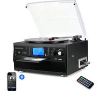 Tourne-disque Bluetooth DIGITNOW avec haut-parleurs stéréo, convertisseur vinyle LP en MP3, tourne-disque 3 vitesses avec jeux CD, réception radio et fonction télécommande