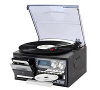 Tourne-disque Bluetooth rétro avec haut-parleurs intégrés, lecteur de disque vinyle à 3 vitesses, style vintage pour divertissement à domicile, lecture CD et cassette, couvercle anti-poussière givré
