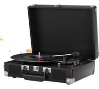 Tourne-disque, compatible Bluetooth, haut-parleurs intégrés, plusieurs niveaux de vitesse, couleur noire