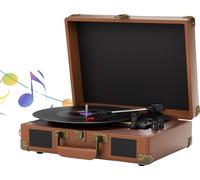 Tourne-disque, compatible Bluetooth, haut-parleurs intégrés, plusieurs vitesses, brun foncé