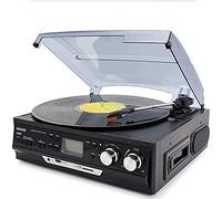 Tourne-disque de style classique vintage, avec radio AM/FM, lecteur CD, 2 haut-parleurs stéréo séparés