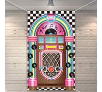 Tourne-Disque Découpe Bannière Années 50 Rock et Roll Drapeau Fond Anniversaire Fête Décoration Baptême Anniversaire Fournitures de Fête d'anniversaire