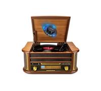 Tourne-Disque Evidence Acoustics EA-PL400 - Vinyle 33/45/78, 60W, FM, CD, Cassette, Bluetooth USB, REC, rétro, Bois, Light LED