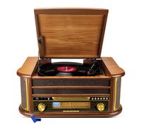 Tourne-Disque EA-PL400 - Vinyle 33/45/78, 60W PMPO, Radio FM, CD, Cassette, Bluetooth USB, REC, rétro, Bois+Clé USB 32G