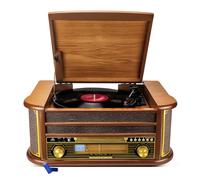Tourne-Disque EA-PL400 - Vinyle 33/45/78, 60W PMPO, Radio FM, CD, Cassette, Bluetooth USB, REC, rétro, Bois+Clé USB 32G