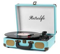Tourne-disque en vinyle 3 vitesses 33/45/78 tr/min Boîtier Bluetooth, platine portable avec transmission par courroie et haut-parleurs intégrés, RCA Line Out AUX sur prise casque, vintage