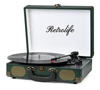 Tourne-disque en vinyle à 3 vitesses - Mallette Bluetooth - Tourne-disque portable avec entraînement par courroie et haut-parleurs intégrés