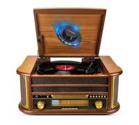 Tourne-Disque Evidence Acoustics EA-PL400 - Vinyle 33/45/78, 60W, FM, CD, Cassette, Bluetooth USB, REC, rétro, Bois, LIGHT LED