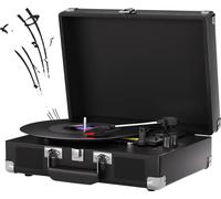 Tourne-disque, lecture à 3 vitesses, connexion Bluetooth et RCA, design de valise portable, couleur noire
