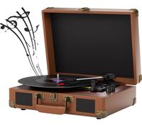 Tourne-disque, lecture à 3 vitesses, connexion Bluetooth et RCA, design de valise portable, marron foncé