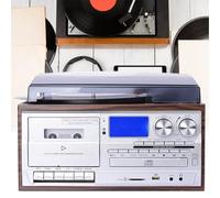 Tourne-disque multimédia à 3 vitesses pour la maison | Finition argentée, 220 V, platine 3 vitesses, Bluetooth intégré, radio AM/FM, lecteur CD/cassette, entrée USB/SD/MMC