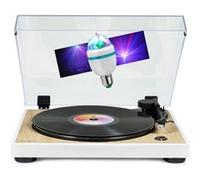 Tourne Disque Platine vinyle Thomson TT301 - BOIS/BLANC - 33/45 tours, Lecture / retour du bras auto. Ampoule DIAMS couleurs LED