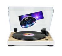 Tourne Disque Platine vinyle TT301 - BOIS/BLANC - 33/45 trs, Lecture/retour du bras auto. Jeu Lumière OVNI couleurs LED