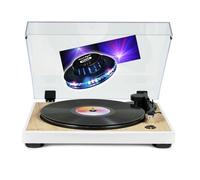 Tourne Disque Platine vinyle TT301 - BOIS/BLANC - 33/45 trs, Lecture/retour du bras auto. Jeu Lumière OVNI couleurs LED