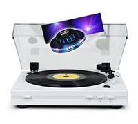 Tourne Disque Platine vinyle TT355 BLANCHE 33/45 tours, Lecture/retour du bras auto. jeu de Lumière OVNI couleurs LED