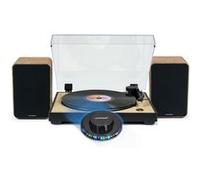 Thomson Tourne-disque pré-amplifié TT300 – Bois/Noir, 33/45 tours, Bras auto, Enceintes 100W, LED