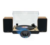 Tourne Disque Pré-amplifié Thomson TT300 Finition BOIS/NOIR - 33/45 tours, Bras AUTO Enceintes Bois 100W, Lumière OVNI LED